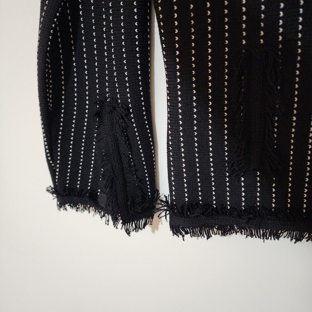 Ball of Cotton Womens Wool-Blend Knit Button-Up Jacket M Black White Fringe USA - Picture 8 of 9